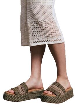 Rag & Bone Logan Crochet Slides Women's Olive Green Platform Sandals Size 10